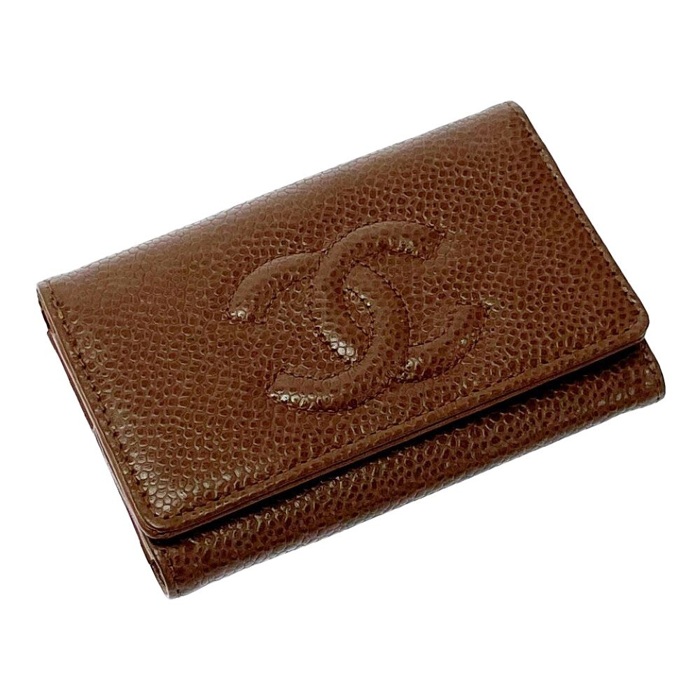 Chanel Matte Caviar Leather CC Logo Key Case Brown Key Holder — view 3
