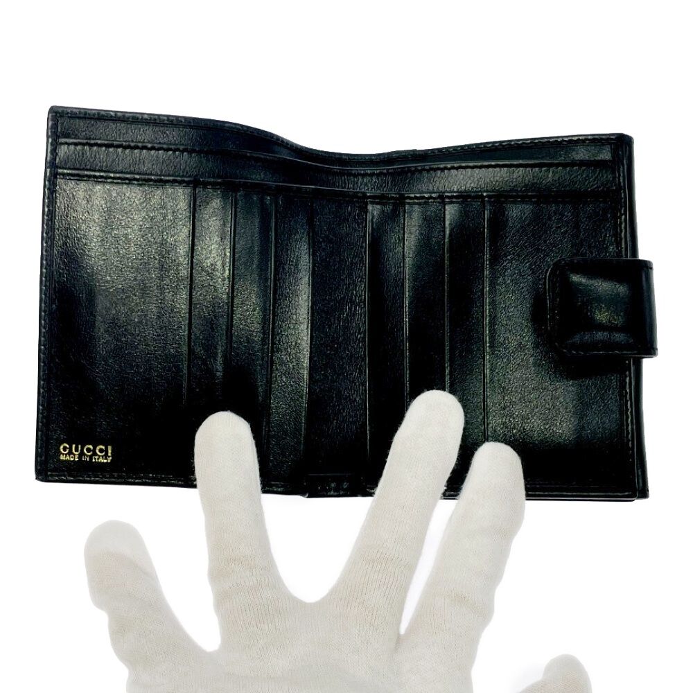 Gucci 035 0 Leather Bamboo Bifold Wallet Black — view 6