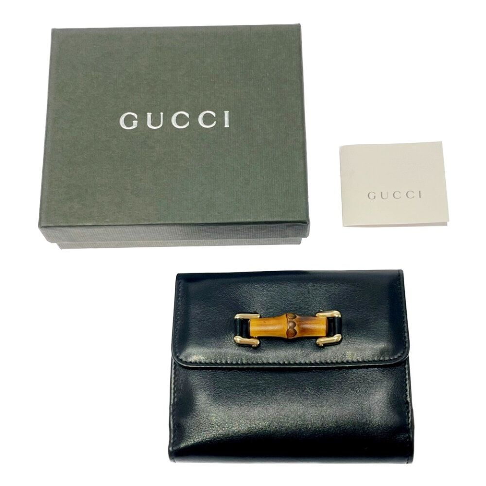 Gucci 035 0 Leather Bamboo Bifold Wallet Black