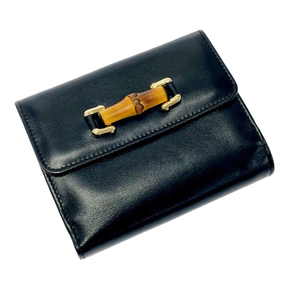 Gucci 035 0 Leather Bamboo Bifold Wallet Black — view 3