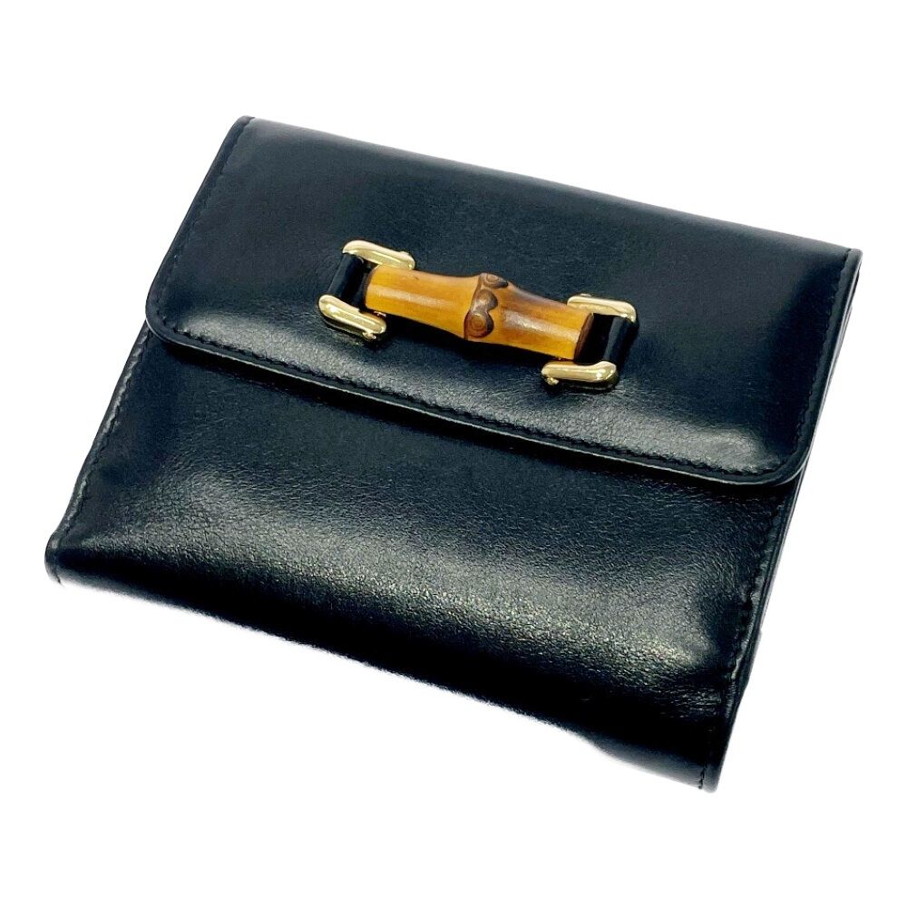 Gucci 035 0 Leather Bamboo Bifold Wallet Black — view 4