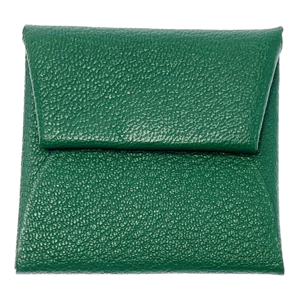 Hermes Chevre Bastia Verso Silver Green Coin Purse