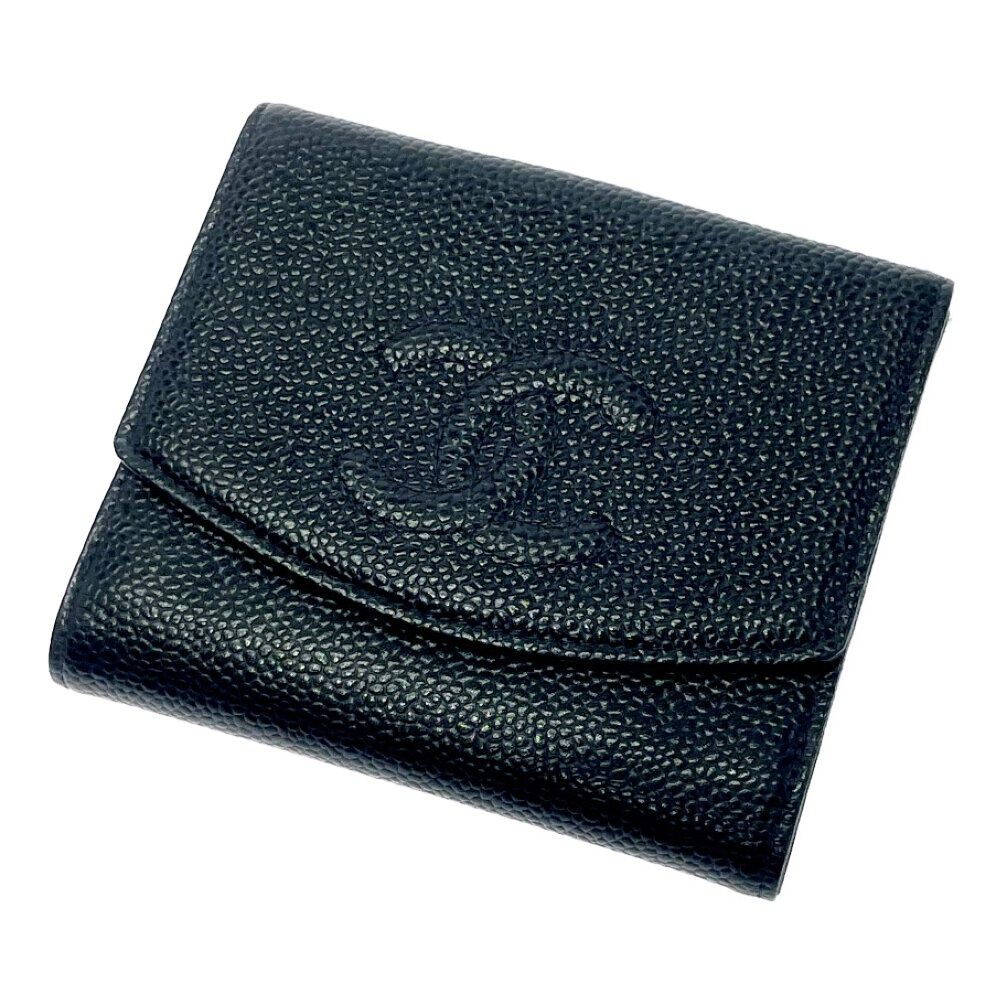 Chanel Matte Caviar Leather CC Logo Snap Bifold Wallet Black — view 4