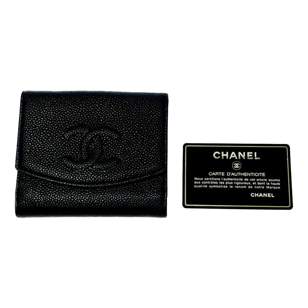 Chanel Matte Caviar Leather CC Logo Snap Bifold Wallet Black