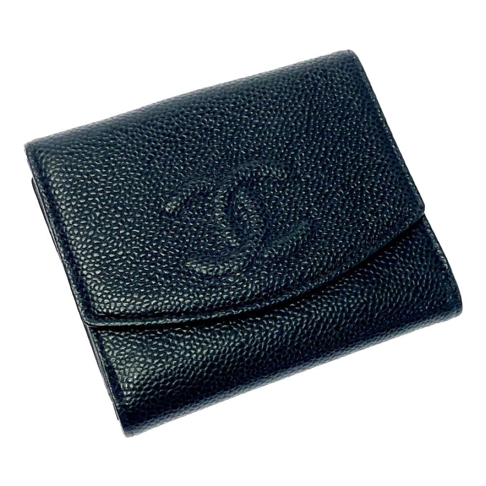 Chanel Matte Caviar Leather CC Logo Snap Bifold Wallet Black — view 3