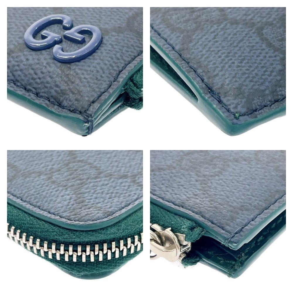 Gucci Leather GG Coin Purse Navy Green — view 6