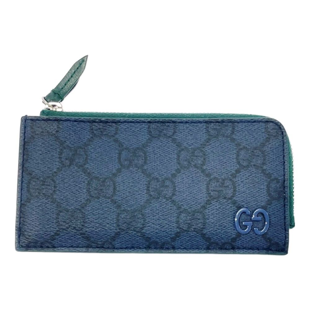 Gucci Leather GG Coin Purse Navy Green — view 2