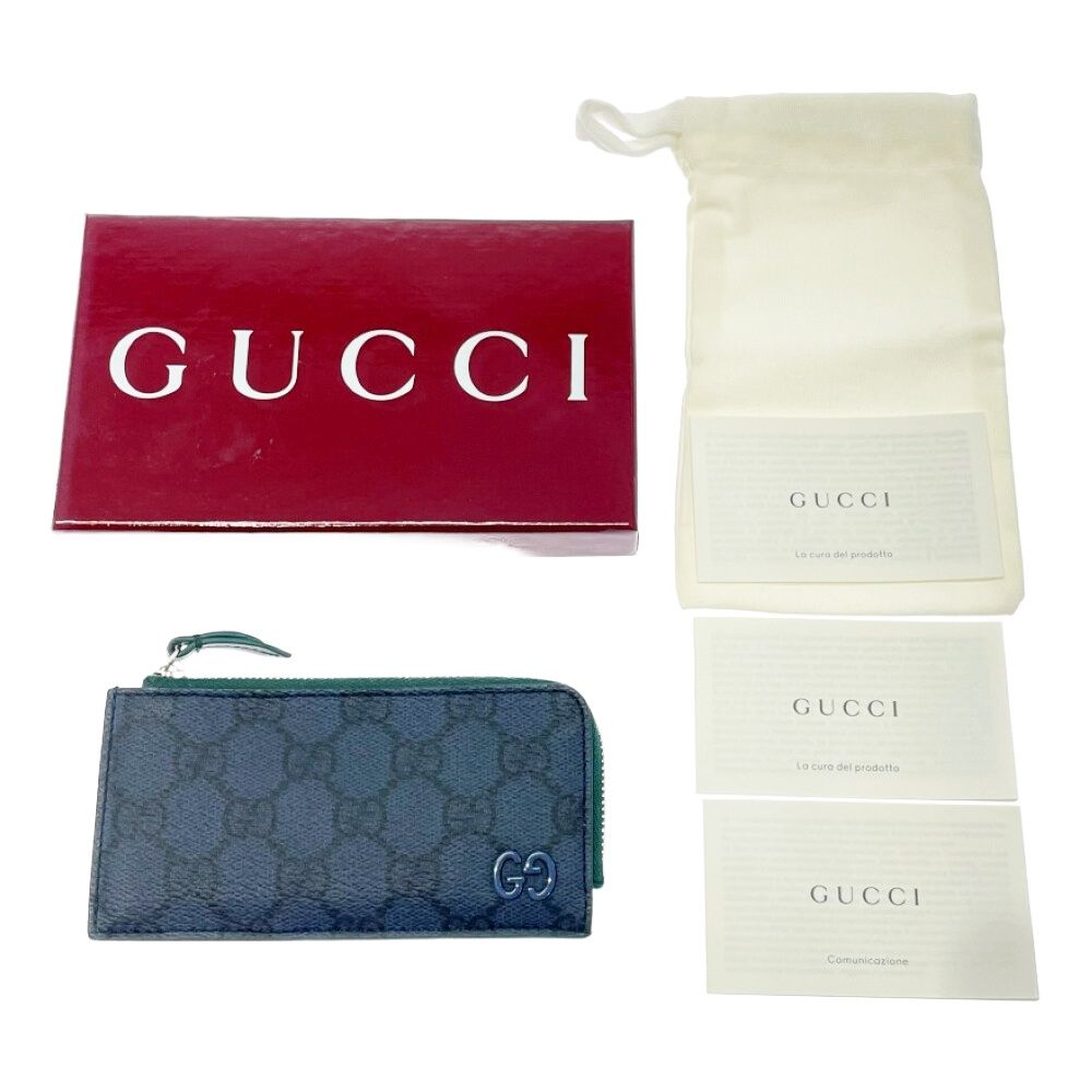 Gucci Leather GG Coin Purse Navy Green