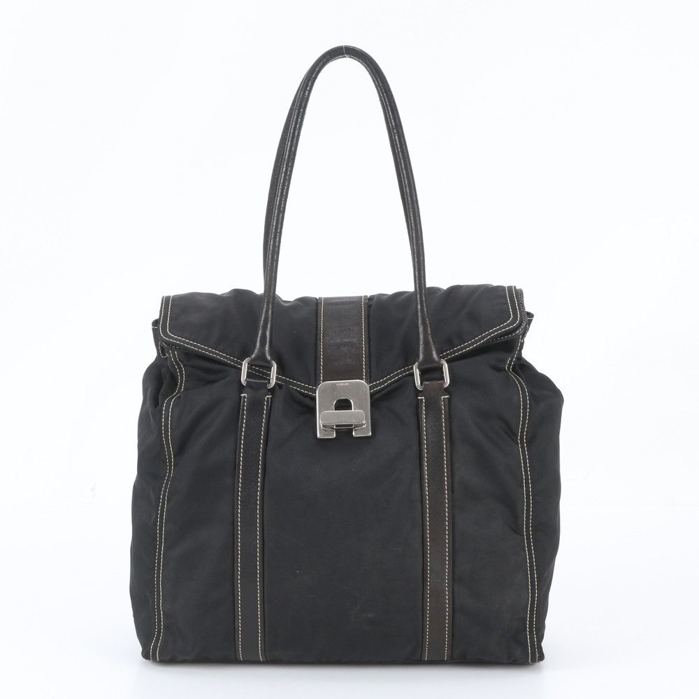 Prada Tessuto Nylon Leather Tote Bag Shoulder Business Document Black