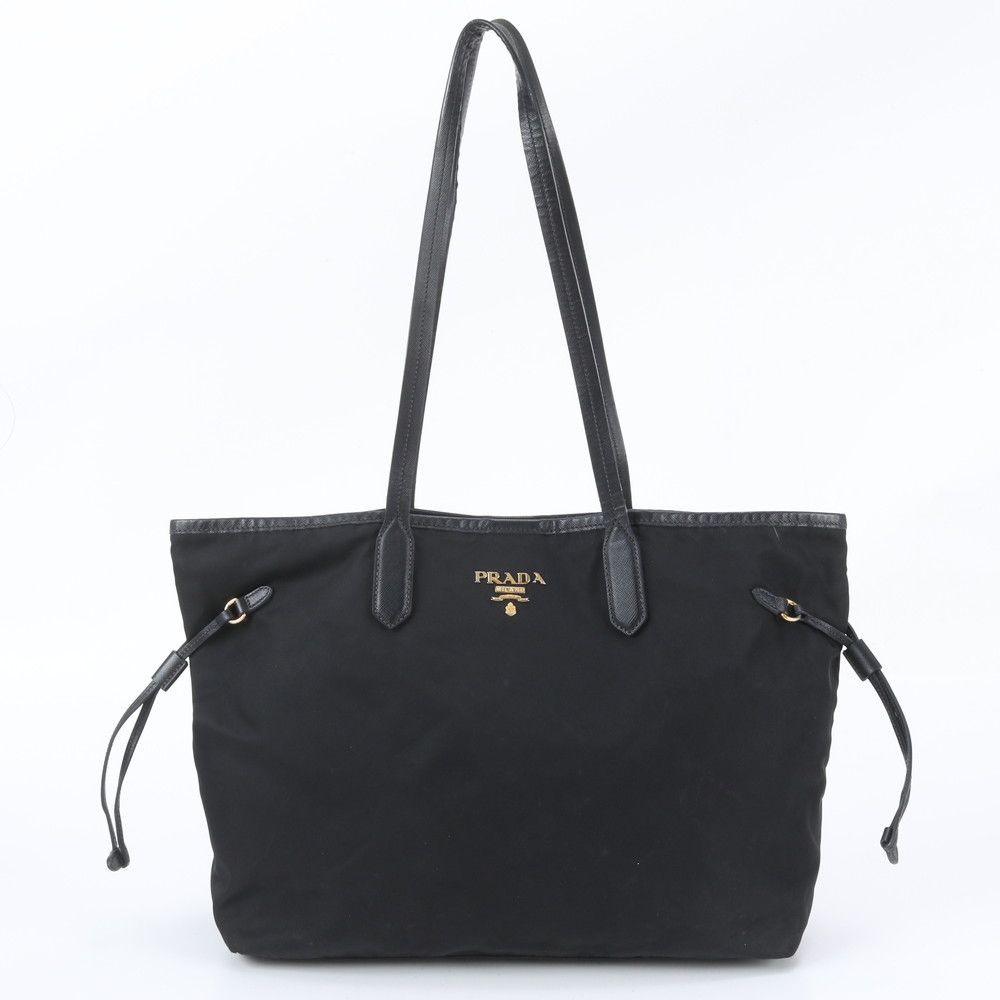 Prada Tessuto Nylon Leather Tote Bag Shoulder Hand Black
