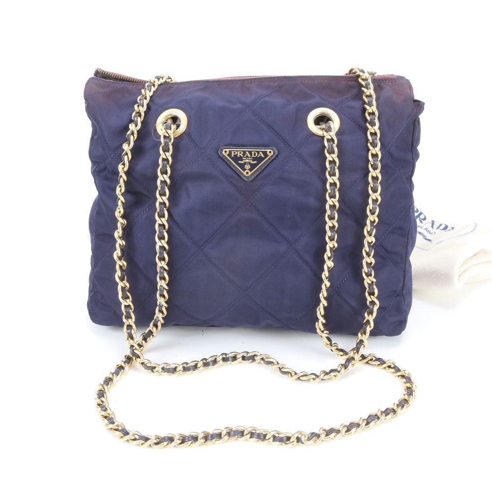 Prada Tessuto Nylon Quilted Triangle Logo Chain Shoulder Bag