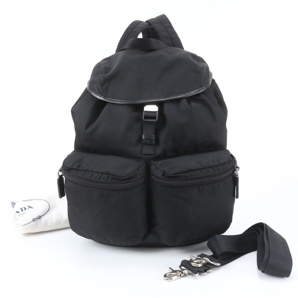 Prada Tessuto Nylon Triangle Logo Leather Backpack Business — view 7