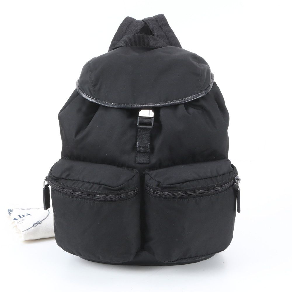 Prada Tessuto Nylon Triangle Logo Leather Backpack Business
