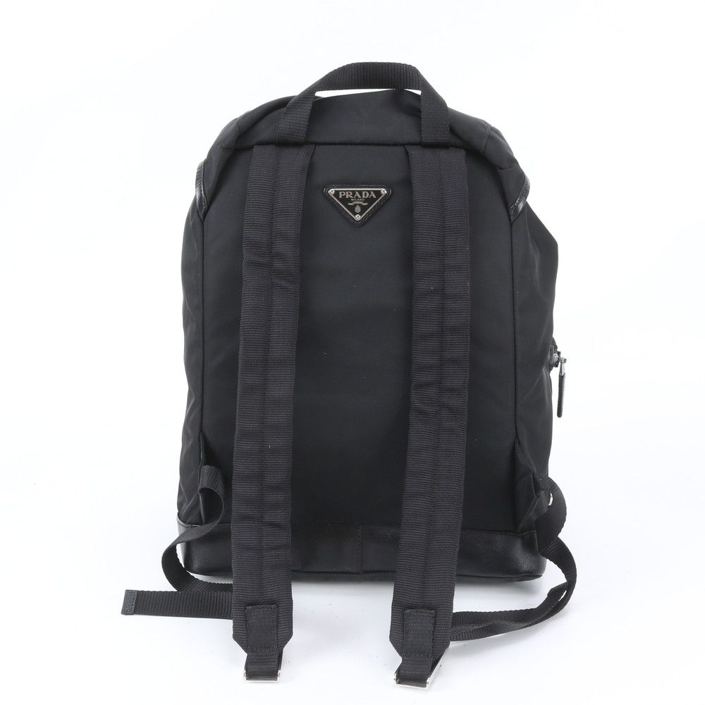 Prada Tessuto Nylon Triangle Logo Leather Backpack Business — view 3