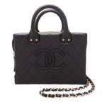 Chanel CC Logo Vanity 2-Way Shoulder Bag Chain Calfskin Black Gold — view 2