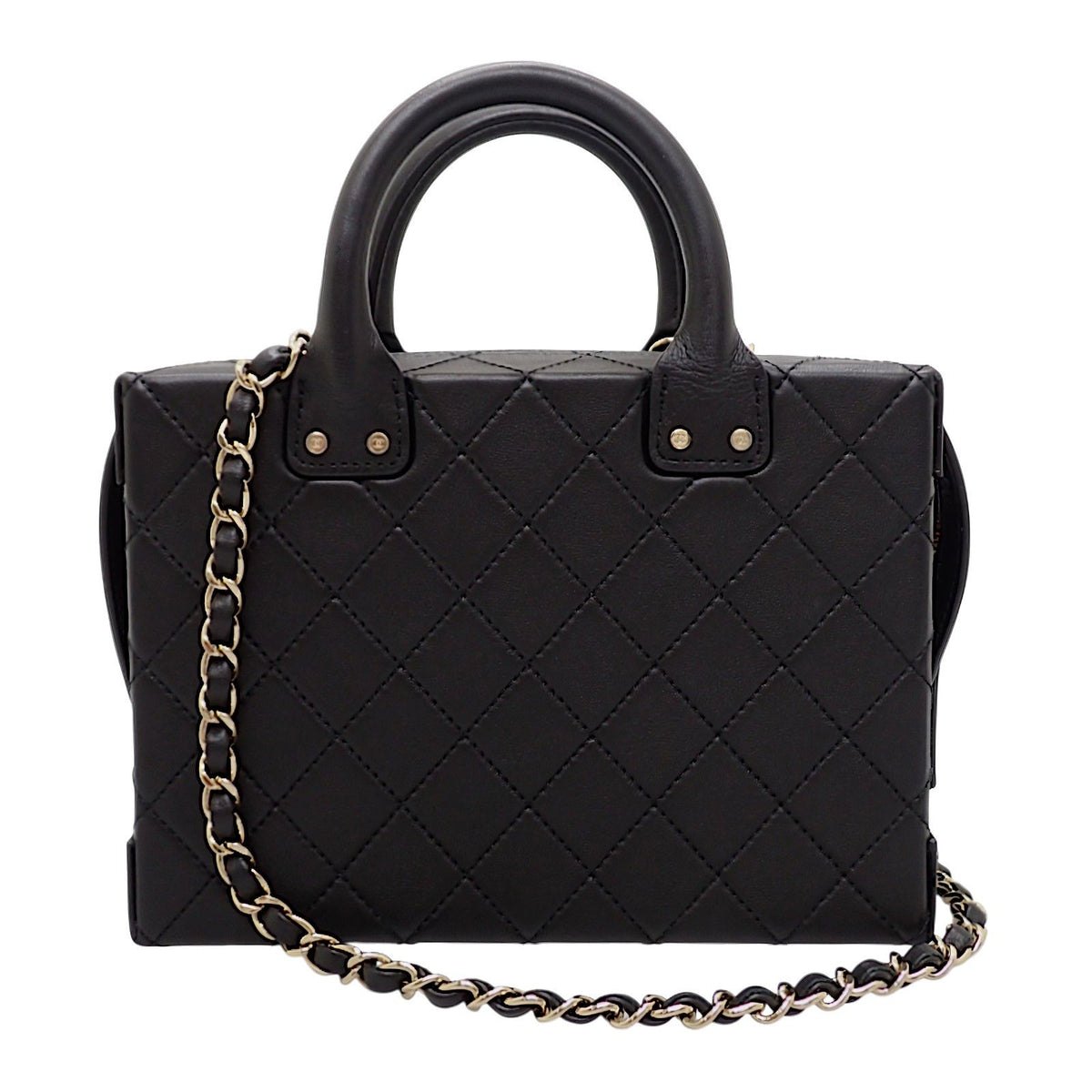 Chanel CC Logo Vanity 2-Way Shoulder Bag Chain Calfskin Black Gold — view 5