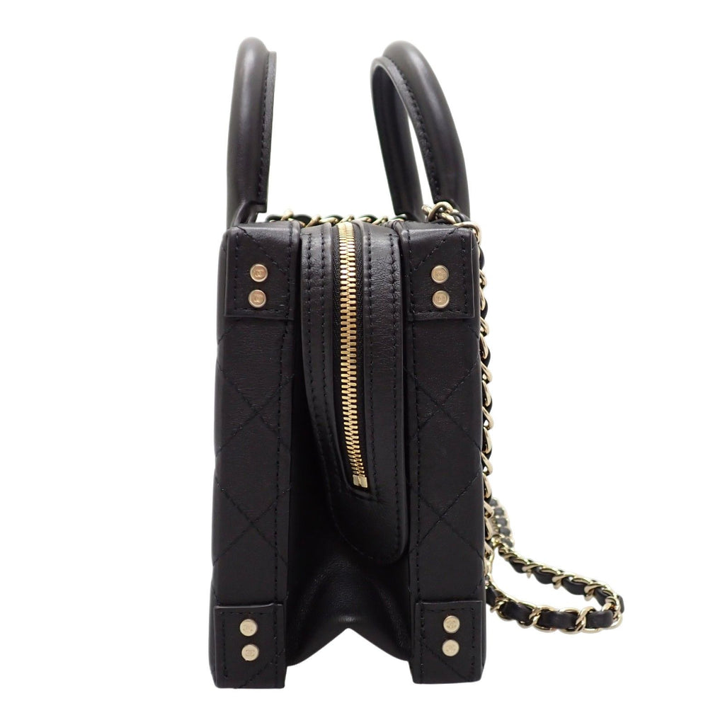 Chanel CC Logo Vanity 2-Way Shoulder Bag Chain Calfskin Black Gold — view 4