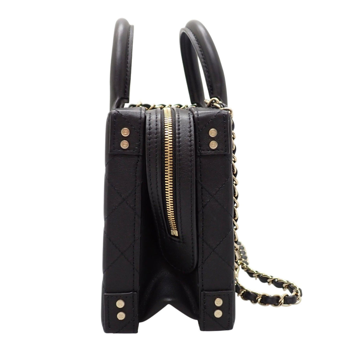 Chanel CC Logo Vanity 2-Way Shoulder Bag Chain Calfskin Black Gold — view 4