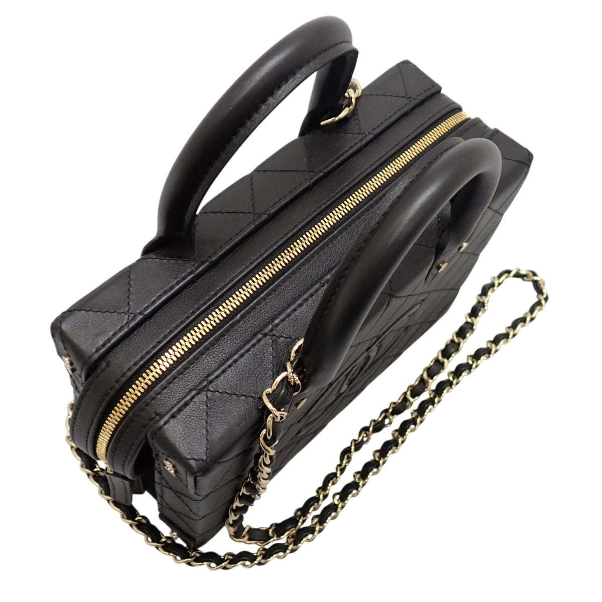 Chanel CC Logo Vanity 2-Way Shoulder Bag Chain Calfskin Black Gold — view 6