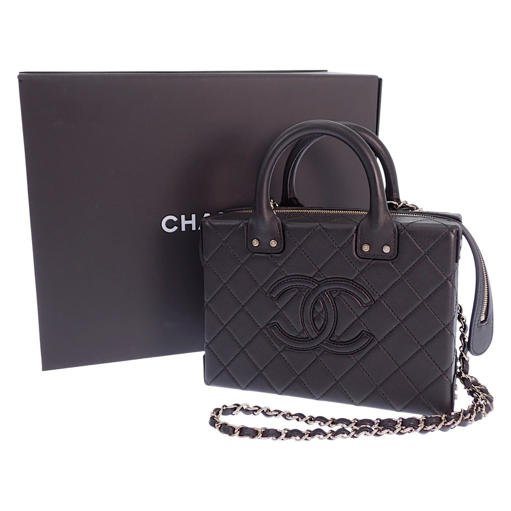 Chanel CC Logo Vanity 2-Way Shoulder Bag Chain Calfskin Black Gold