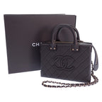 Chanel CC Logo Vanity 2-Way Shoulder Bag Chain Calfskin Black Gold