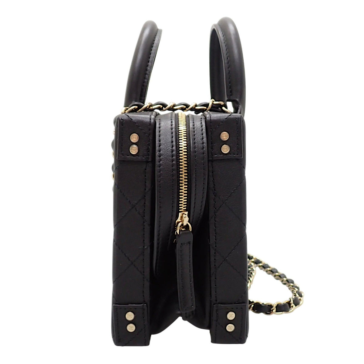 Chanel CC Logo Vanity 2-Way Shoulder Bag Chain Calfskin Black Gold — view 3
