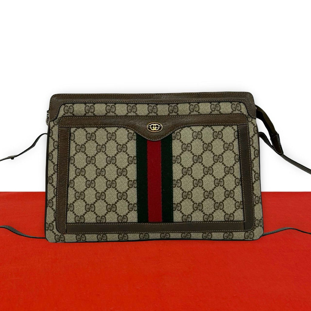 Gucci Vintage Sherry Line GG Pattern Leather 2-Way Shoulder Bag Brown