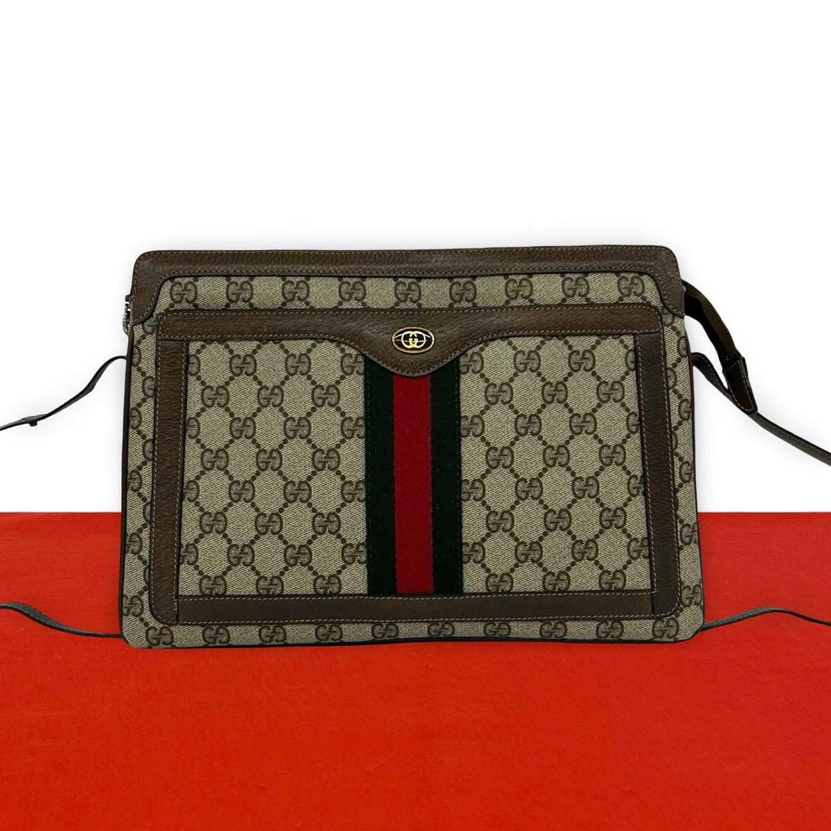 Gucci Vintage Sherry Line GG Pattern Leather 2-Way Shoulder Bag Brown