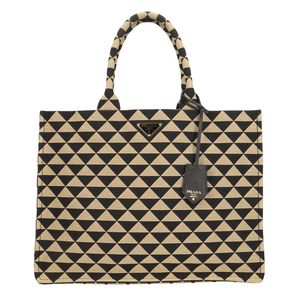 Prada Symbol Embroidery Large Tote Bag Fabric Black
