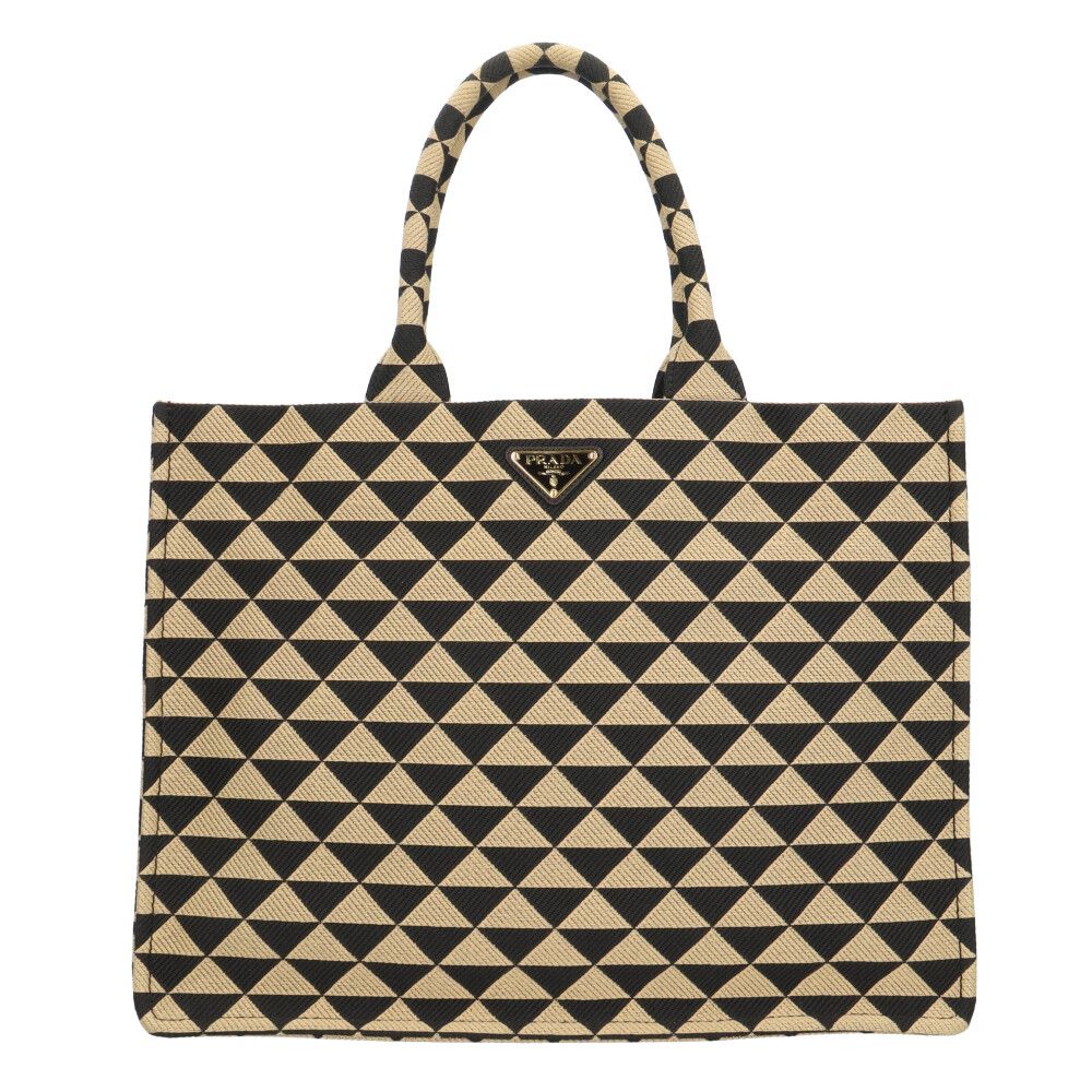 Prada Symbol Embroidery Large Tote Bag Fabric Black — view 3