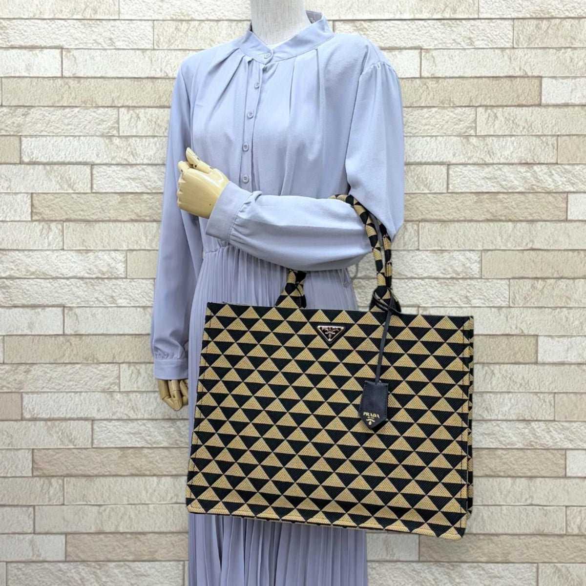 Prada Symbol Embroidery Large Tote Bag Fabric Black — view 2