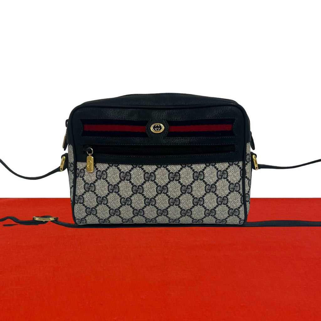 Gucci Vintage Sherry Line GG Logo Leather Shoulder Bag Pochette Navy