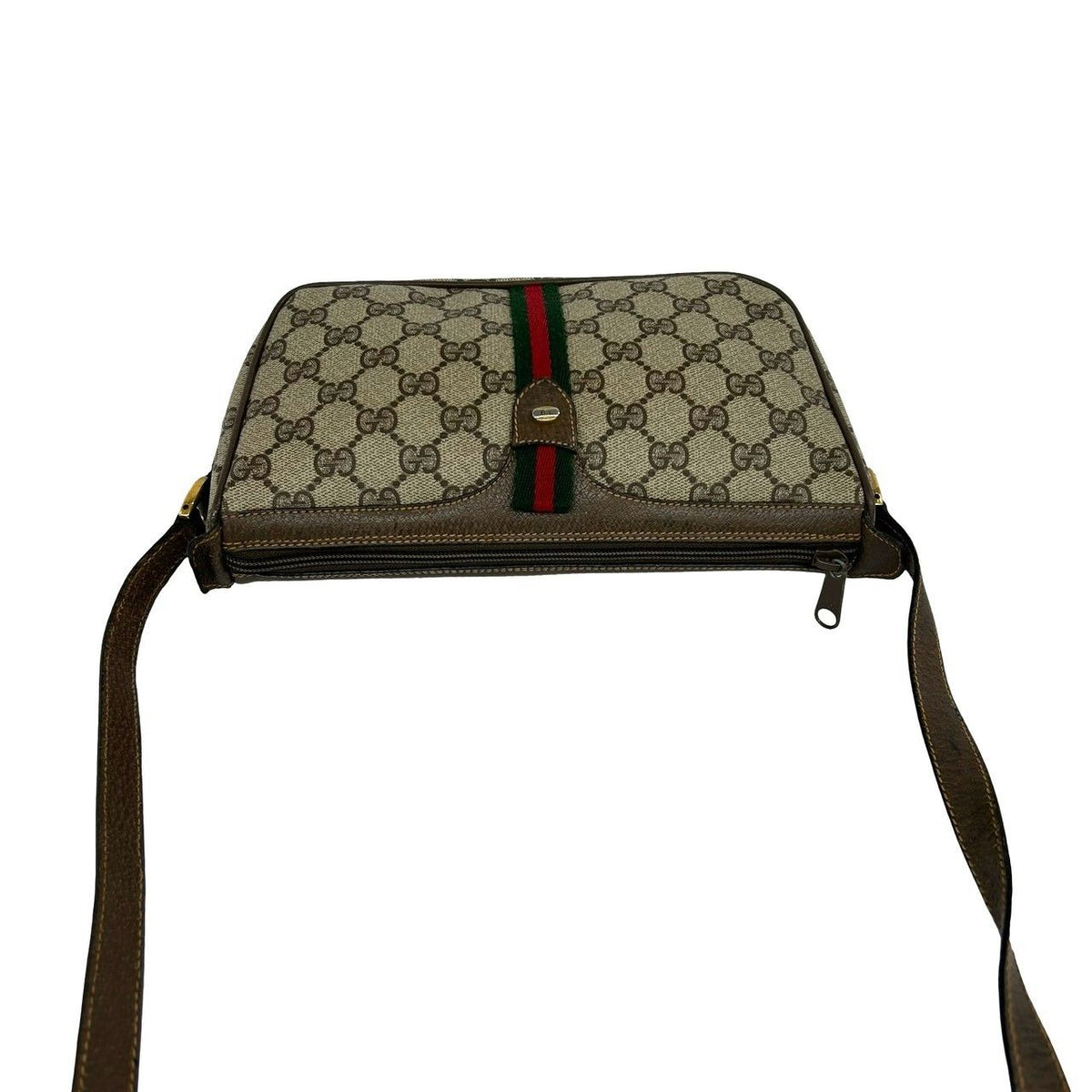 Gucci Sherry Line GG Pattern Leather Shoulder Bag Pochette Cross Brown Green — view 4