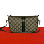 Gucci Sherry Line GG Pattern Leather Shoulder Bag Pochette Cross Brown Green