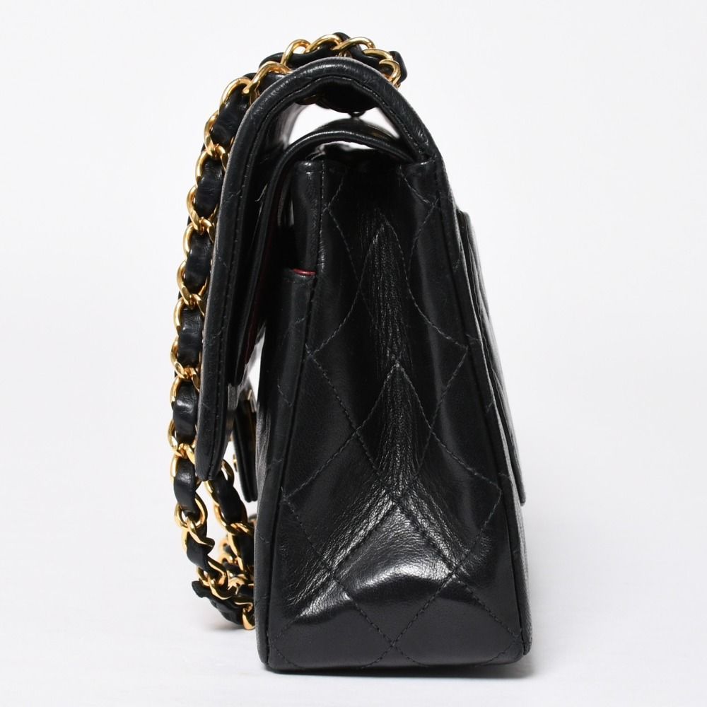Chanel Quilted 25 Double Flap Chain Shoulder Bag Lambskin CC Logo Black Gold — view 4