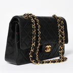Chanel Quilted 25 Double Flap Chain Shoulder Bag Lambskin CC Logo Black Gold — view 3