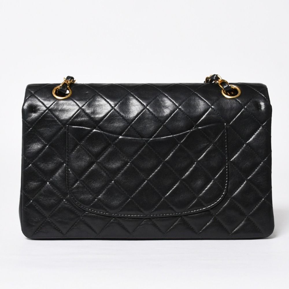 Chanel Quilted 25 Double Flap Chain Shoulder Bag Lambskin CC Logo Black Gold — view 2