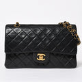 Chanel Quilted 25 Double Flap Chain Shoulder Bag Lambskin CC Logo Black Gold