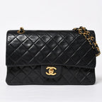 Chanel Quilted 25 Double Flap Chain Shoulder Bag Lambskin CC Logo Black Gold