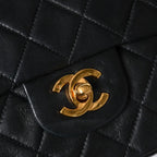 Chanel Quilted 25 Double Flap Chain Shoulder Bag Lambskin CC Logo Black Gold — view 5