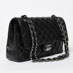 Chanel Quilted 25 Double Flap Chain Shoulder Bag CC Logo Lambskin Black Silver — view 3