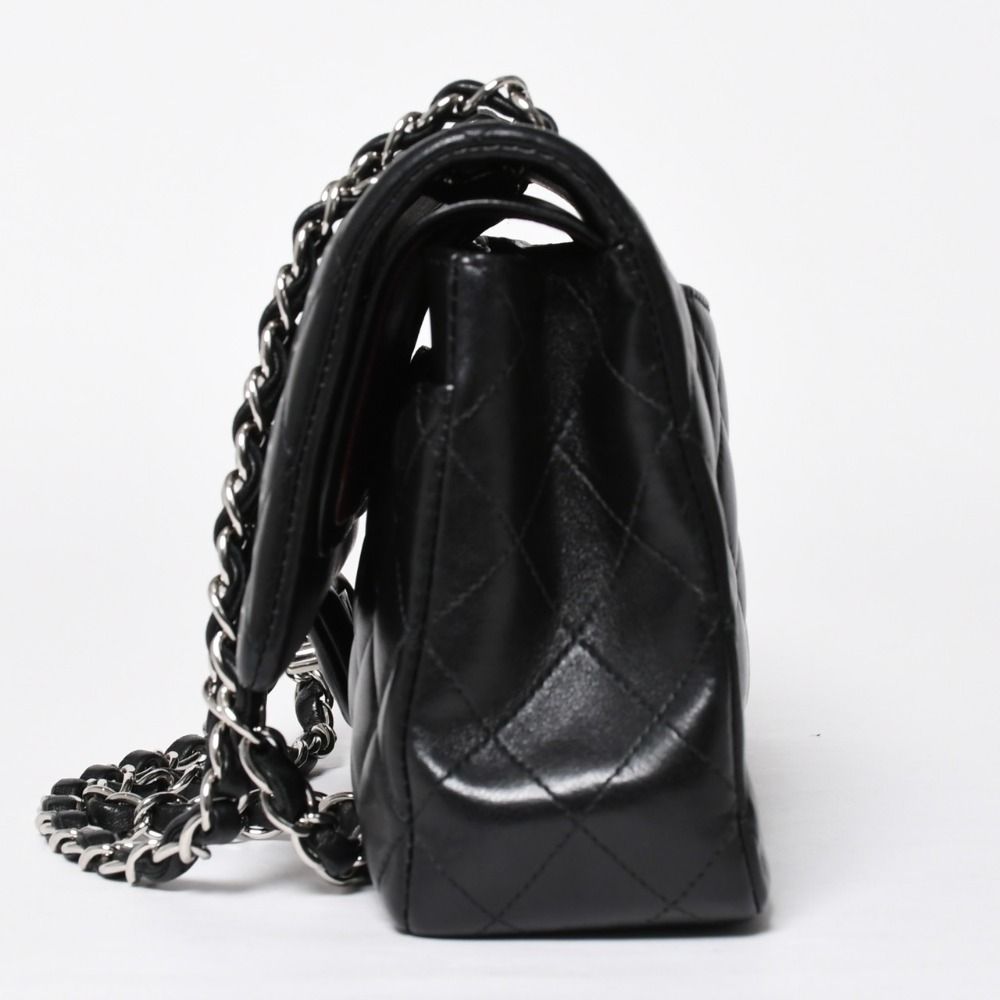 Chanel Quilted 25 Double Flap Chain Shoulder Bag CC Logo Lambskin Black Silver — view 4