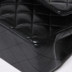 Chanel Quilted 25 Double Flap Chain Shoulder Bag CC Logo Lambskin Black Silver — view 8