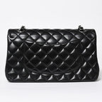 Chanel Quilted 25 Double Flap Chain Shoulder Bag CC Logo Lambskin Black Silver — view 2