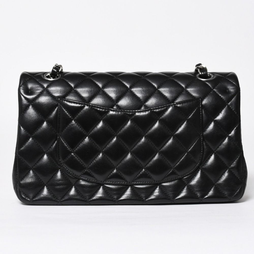 Chanel Quilted 25 Double Flap Chain Shoulder Bag CC Logo Lambskin Black Silver — view 2