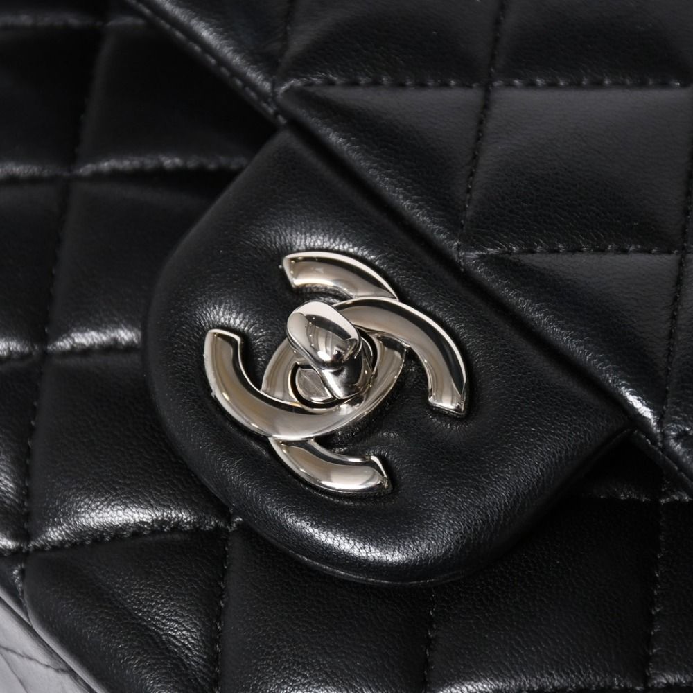 Chanel Quilted 25 Double Flap Chain Shoulder Bag CC Logo Lambskin Black Silver — view 5