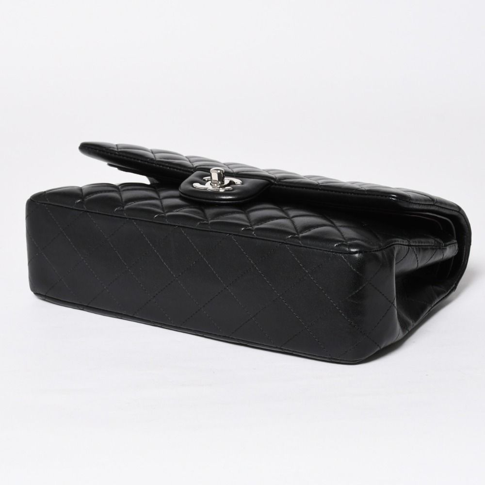 Chanel Quilted 25 Double Flap Chain Shoulder Bag CC Logo Lambskin Black Silver — view 7