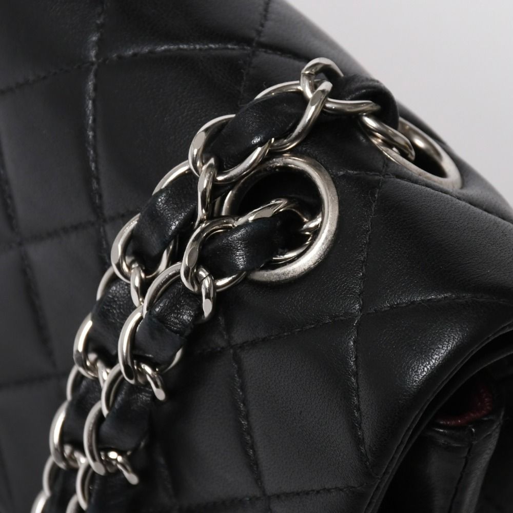 Chanel Quilted 25 Double Flap Chain Shoulder Bag CC Logo Lambskin Black Silver — view 5