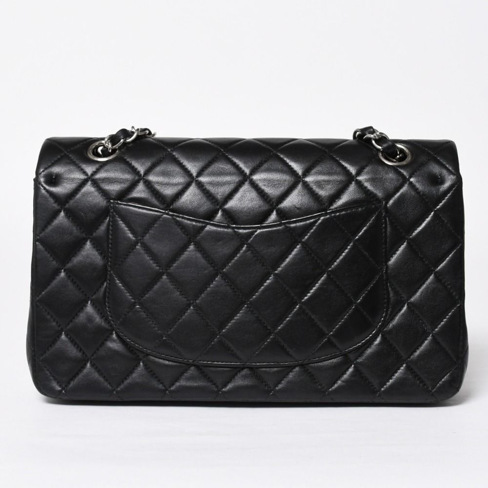 Chanel Quilted 25 Double Flap Chain Shoulder Bag CC Logo Lambskin Black Silver — view 2