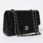 Chanel Quilted 25 Double Flap Chain Shoulder Bag CC Logo Lambskin Black Silver — view 3